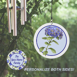 Blue Hydrangea Flowers Personalised   Wind Chime