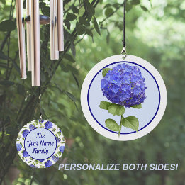 Blue Hydrangea Flowers Personalised   Wind Chime