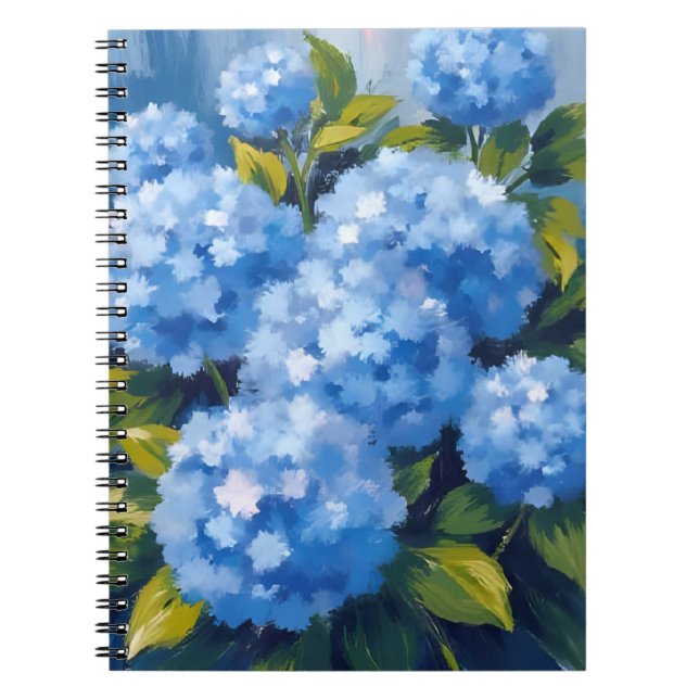Blue Hydrangea Flowers Watercolor Floral Notebook (Front)