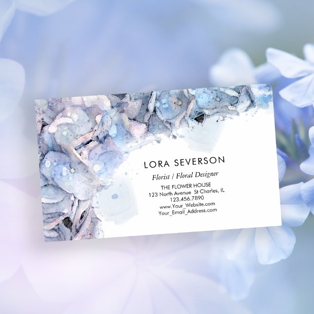 Blue Hydrangea Flowers Watercolor Florist Business Card (Creator Uploaded)