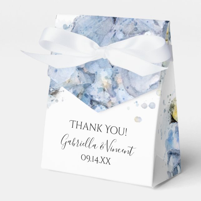 Blue Hydrangea Flowers Watercolor Wedding Favour Box (Front Side)