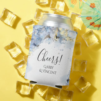 Blue Hydrangea Flowers Watercolor Wedding Favour Can Cooler