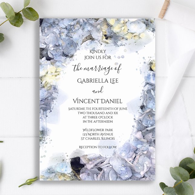Blue Hydrangea Flowers Watercolor Wedding Invitation (Creator Uploaded)