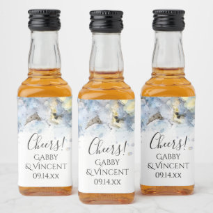 Blue Hydrangea Flowers Watercolor Wedding Liquor Bottle Label