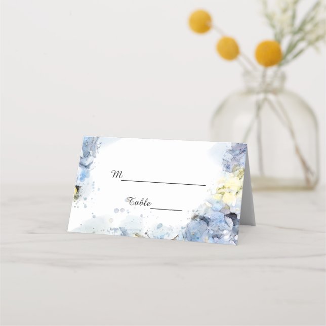 Blue Hydrangea Flowers Watercolor Wedding   Place Card (Front)
