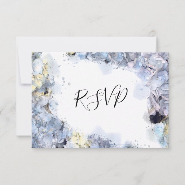 Blue Hydrangea Flowers Watercolor Wedding RSVP (Front)