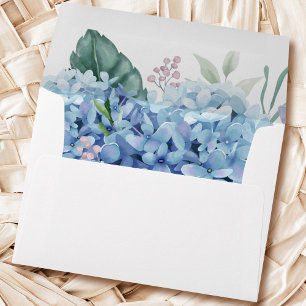 blue hydrangea flowers wedding envelope