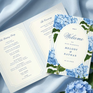 Blue Hydrangea Flowers Wedding Folded Paper Programme