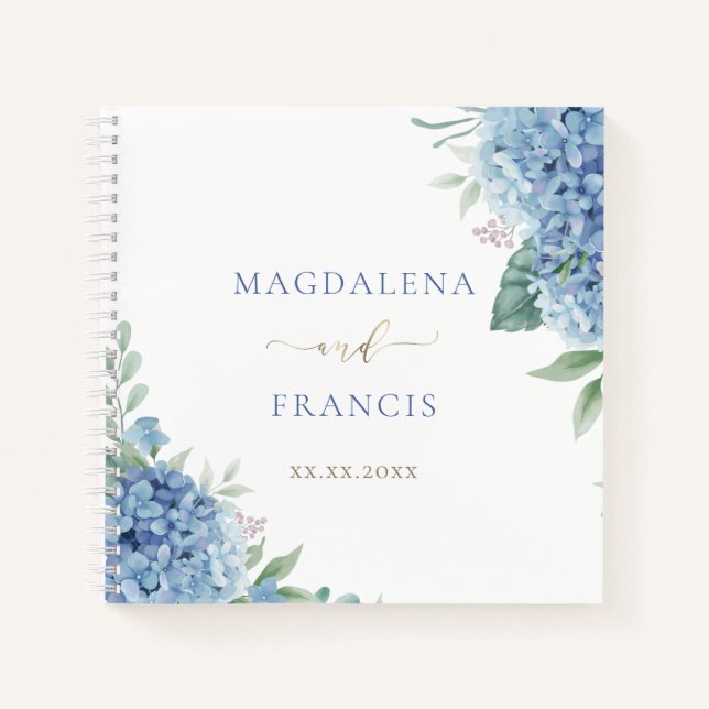 blue hydrangea flowers wedding Guest Book (Front)