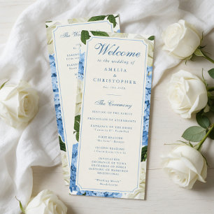 Blue Hydrangea Flowers White Roses Wedding Programme