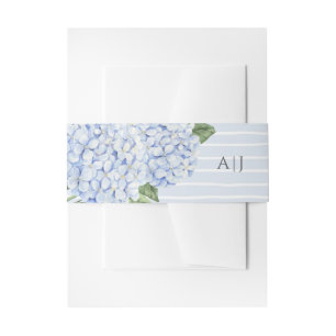 Blue Hydrangea Flowers with Stripes Personalised  Invitation Belly Band