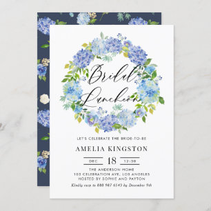 Blue Hydrangea Flowers Wreath Bridal Luncheon Invitation
