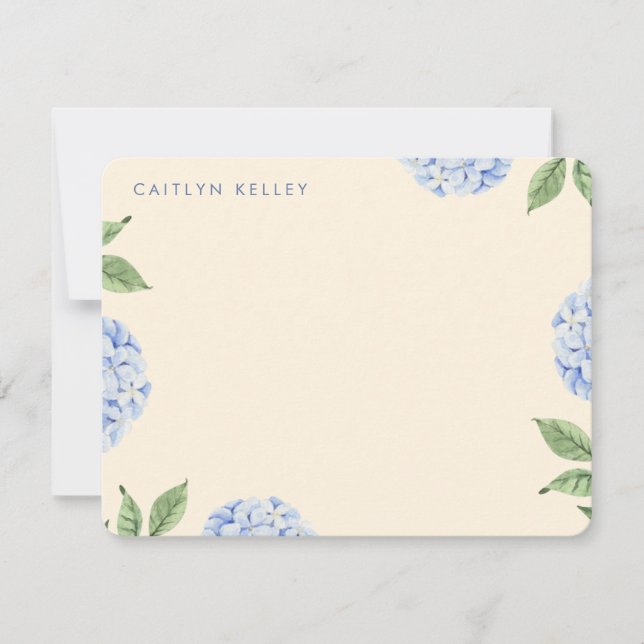 Blue Hydrangea Flowers Yellow Custom Flat Card (Front)