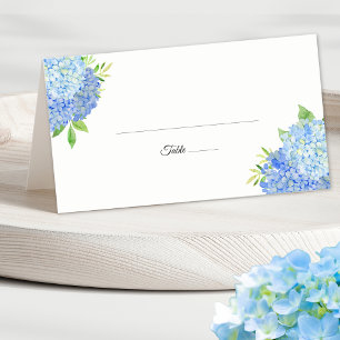 Blue Hydrangea Foliage Watercolor Floral Wedding Place Card