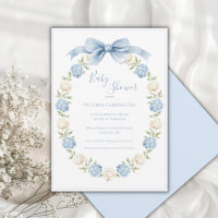 Blue Hydrangea Frame Elegant Bow Baby Shower 