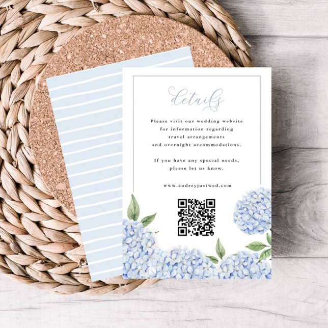 Blue Hydrangea Frame Script Details QR Code Small Enclosure Card (Creator Uploaded)