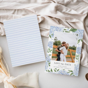 Blue Hydrangea Framed Photo Save the Date Invitation