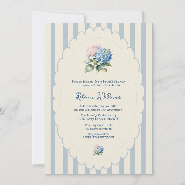 Blue Hydrangea French Country Bridal Shower Invitation (Front)