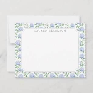 Blue Hydrangea Garden Border Elegant Note Card