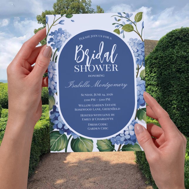 Blue Hydrangea Garden Floral Bridal Shower Invitation (Blue Hydrangea Garden Floral Bridal Shower Invitations)