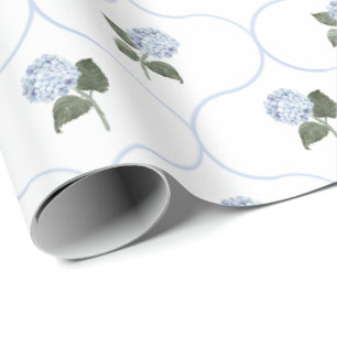 Blue Hydrangea Garden Floral Trellis Wrapping Paper