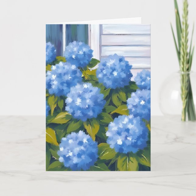 Blue Hydrangea Garden Floral Watercolor Card (Front)