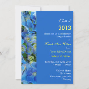 Blue hydrangea garden flower graduation party invitation