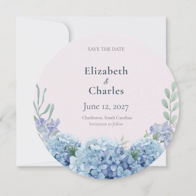Blue Hydrangea Garden Save the Date (Front)