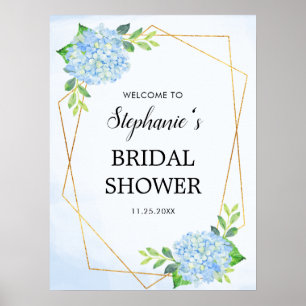 Blue Hydrangea Geometric Bridal Shower Poster