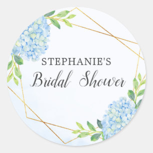 Blue Hydrangea Geometric Floral Bridal Shower Classic Round Sticker