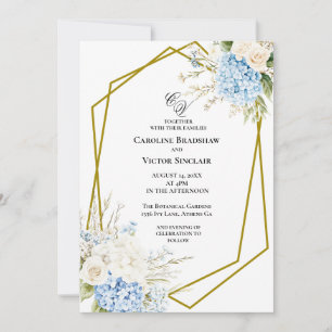 Blue Hydrangea Geometric Wedding Invitation
