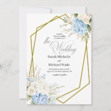 Blue Hydrangea Geometric Wedding Invitation