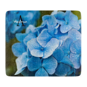 Blue Hydrangea Glass chopping board
