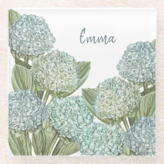 Blue Hydrangea Glass Coaster (Front)