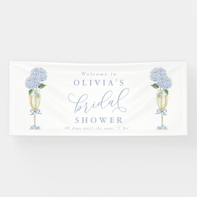  Blue Hydrangea & Gold Champagne Welcome Large Banner (Horizontal)