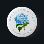 Blue Hydrangea Grandma to Be Baby Shower 6 Cm Round Badge<br><div class="desc">Perfect for the special guests at the baby shower,  like the grandmother to be,  this pretty blue hydrangea flower button features custom name and "Grandmother to Be" text to share the family's excitement for the new titles when the baby arrives.</div>