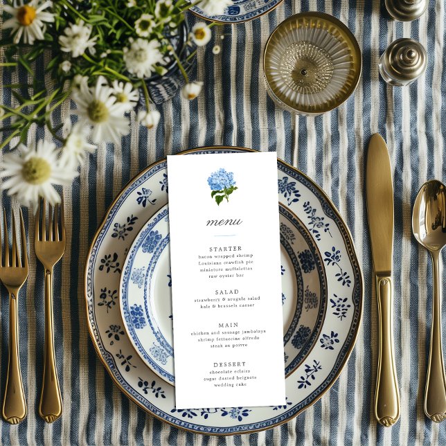 Blue Hydrangea Grandmillennial Menu Invitation (Creator Uploaded)