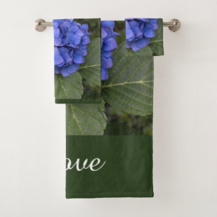 Blue Hydrangea Green Leaves Bath Towel Set