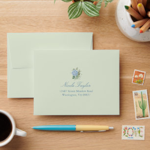 Blue Hydrangea Green Wedding Reply Envelope 