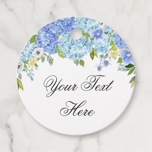 Blue Hydrangea  Greenery Custom Thank You Favour Tags (Front)