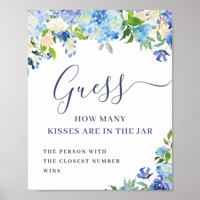 Blue Hydrangea Guess How Many Bridal Shower Poster (Front)