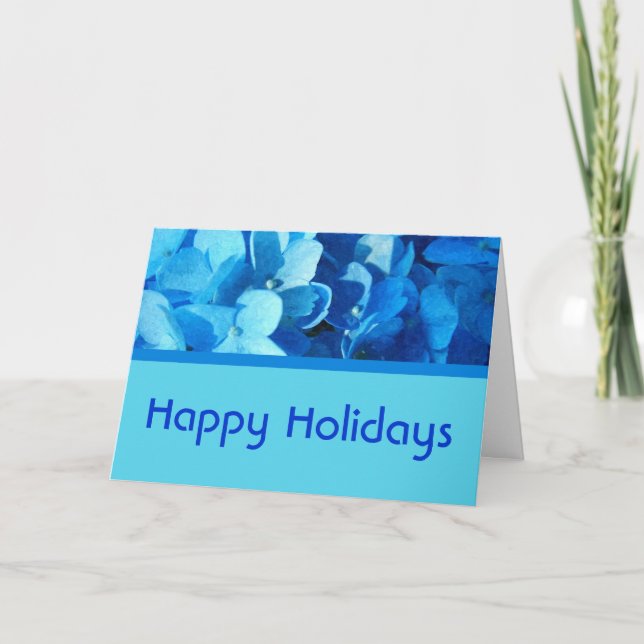 blue hydrangea Happy holidays Holiday Card (Front)