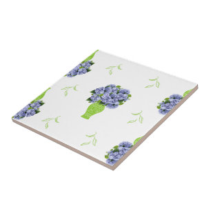 Blue Hydrangea in Green Vase Floral Pattern Tile