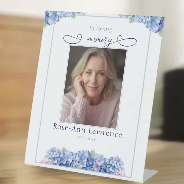 Blue Hydrangea In Loving Memory Tribute Remebrance Pedestal Sign (Creator Uploaded)