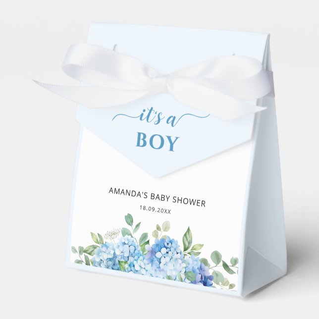 Blue Hydrangea It's a Boy Baby Shower Favour Box (Front Side)