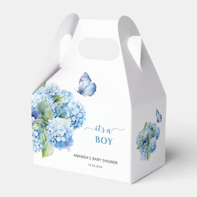 Blue Hydrangea It's a Boy Baby Shower Favour Box (Front Side)
