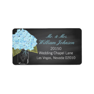 Blue Hydrangea Jar Chalkboard Wedding Label