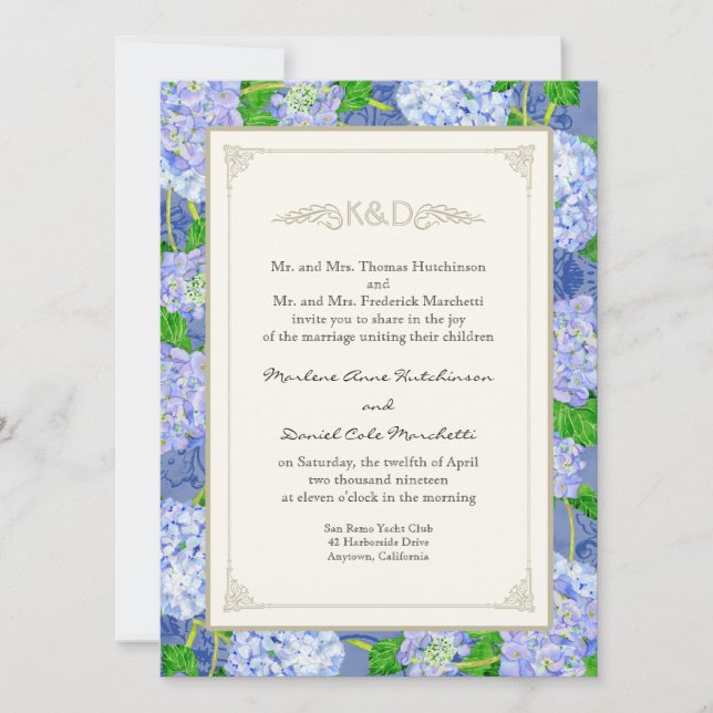 Blue Hydrangea Lace Floral Formal Elegant Weddings Invitation (Front)