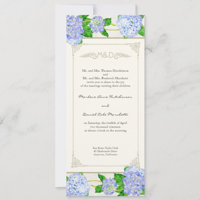 Blue Hydrangea Lace Floral Formal Elegant Weddings Invitation (Front)