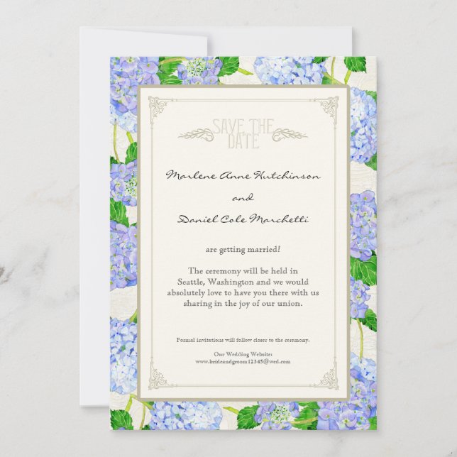 Blue Hydrangea Lace Floral Formal Elegant Weddings Invitation (Front)